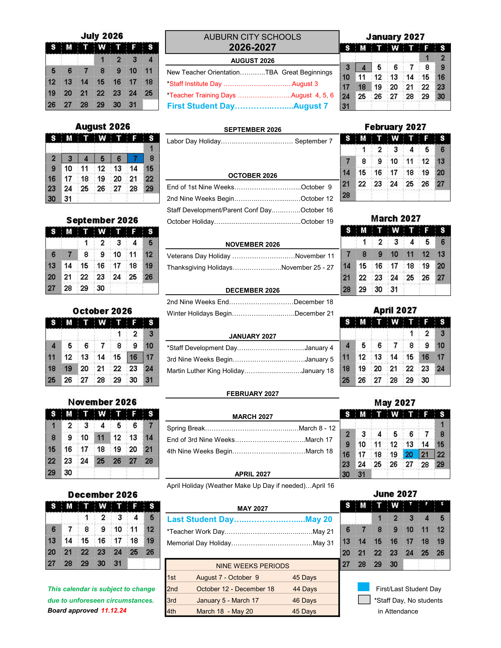 Auburn City Schools (ACS) Calendar 26-27 | CalendarStates.com