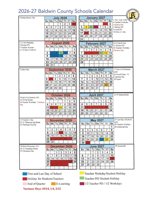 Baldwin County Public Schools (BCBE) 2026–2027 Academic Calendar