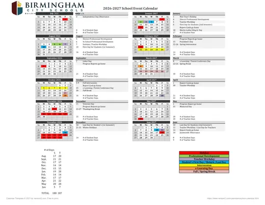 Birmingham City Schools (BCS) 2026–2027 Academic Calendar