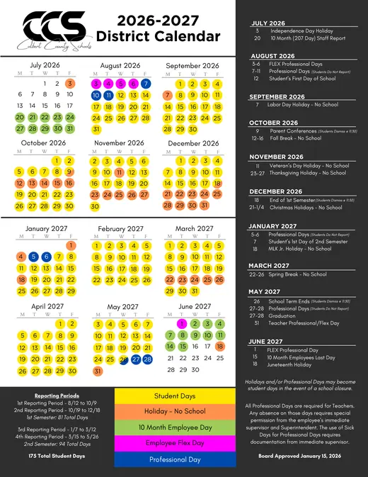 Colbert County Schools (CCS) 2026–2027 Academic Calendar