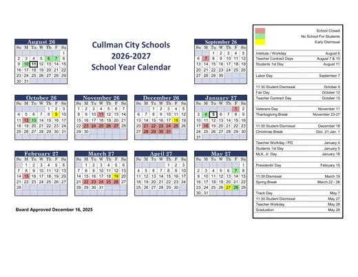 Cullman City Schools (CCS) 2026–2027 Academic Calendar