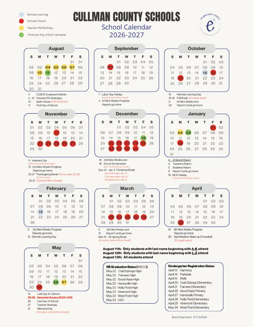 Cullman County Schools (CCBOE) 2026–2027 Academic Calendar