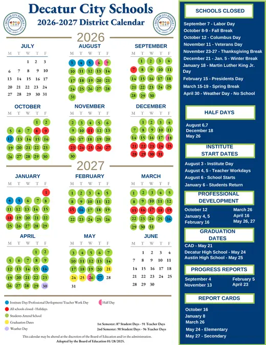 Decatur City Schools (DCS) 2026–2027 Academic Calendar