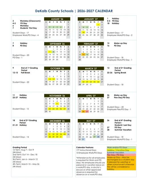 DeKalb County Schools (DCS) 2026–2027 Academic Calendar
