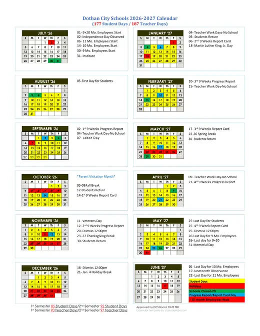 Dothan City Schools 2026–2027 Academic Calendar