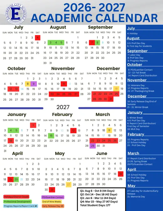 Enterprise City Schools 2026–2027 Academic Calendar