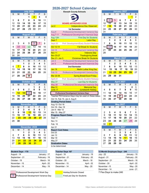 Etowah County Schools (ECS) 2026–2027 Academic Calendar
