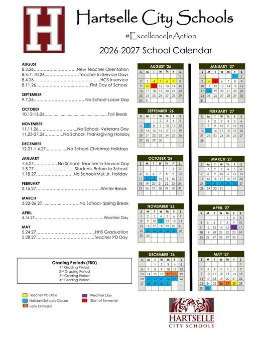 Hartselle City Schools 2026–2027 Academic Calendar