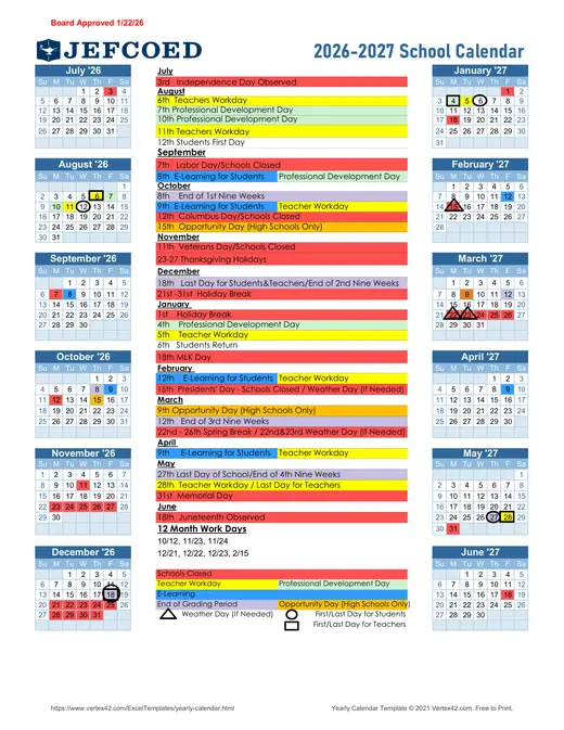 JEFCOED Jefferson County School District (JEFCOED) 2026–2027 Academic Calendar