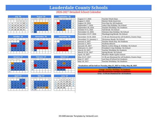 Lauderdale County Schools (LCSS) 2026–2027 Academic Calendar