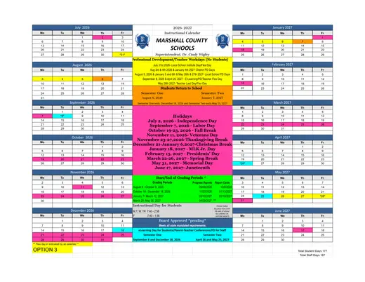 Marshall County Schools (MCS) 2026–2027 Academic Calendar