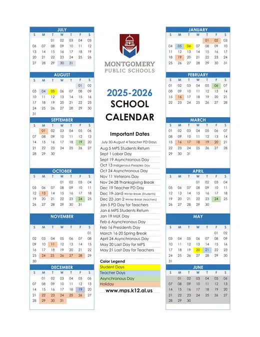 Montgomery Public Schools (MPS) 2025–2026 Academic Calendar