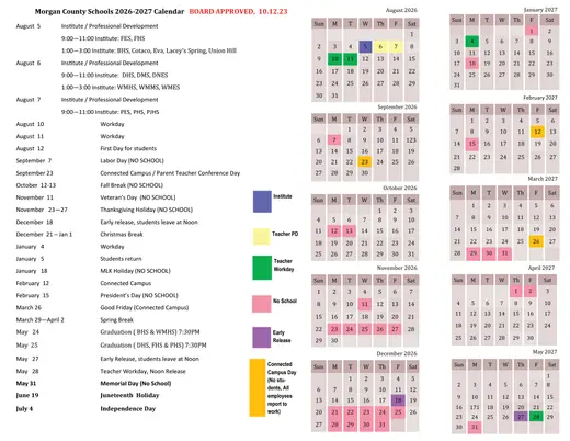 Morgan County Schools (MCS) 2026–2027 Academic Calendar Page 2