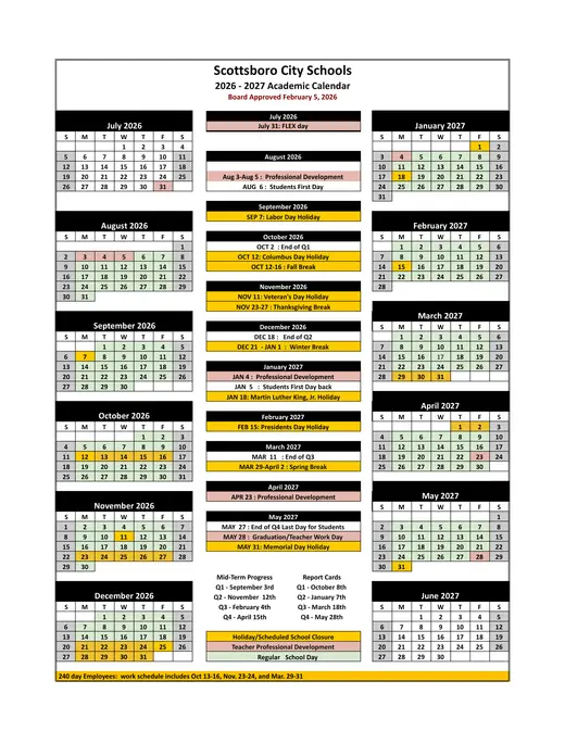 Scottsboro City Schools 2026–2027 Academic Calendar