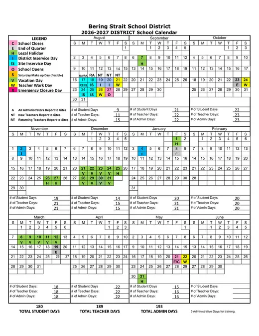 Bering Strait School District 2026–2027 Academic Calendar