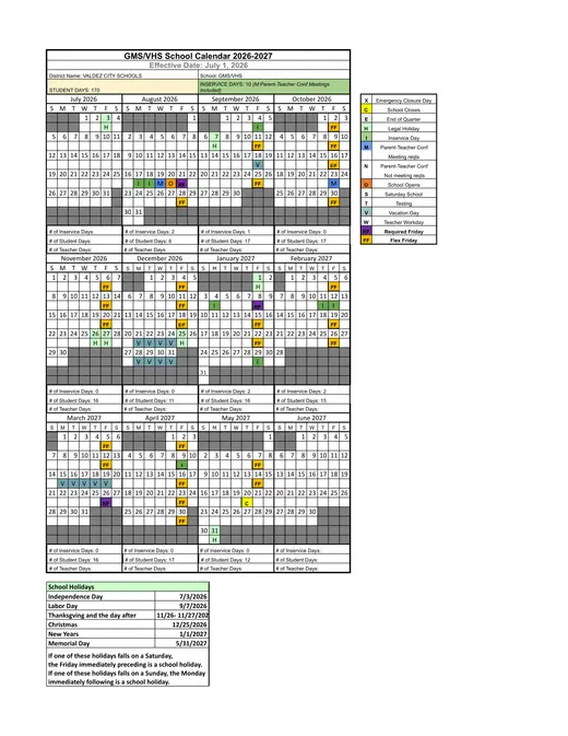 GMS-VHS 2026–2027 Academic Calendar