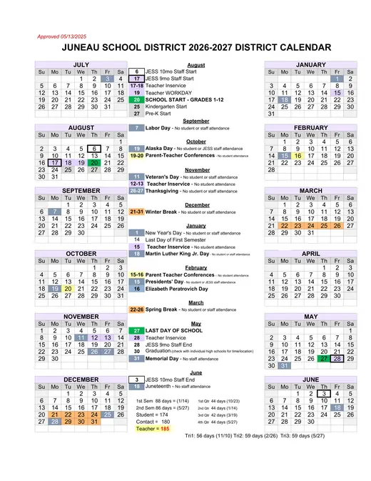 Juneau School District 2026–2027 Academic Calendar