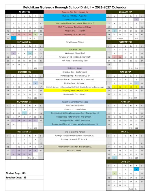 Ketchikan Gateway Borough School District 2026–2027 Academic Calendar