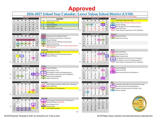 Lower Yukon School District (LYSD) 2026–2027 Academic Calendar