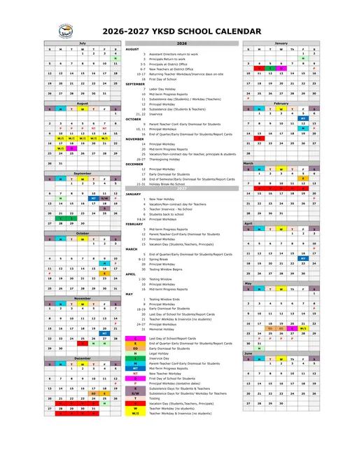 YKSD 2026–2027 Academic Calendar