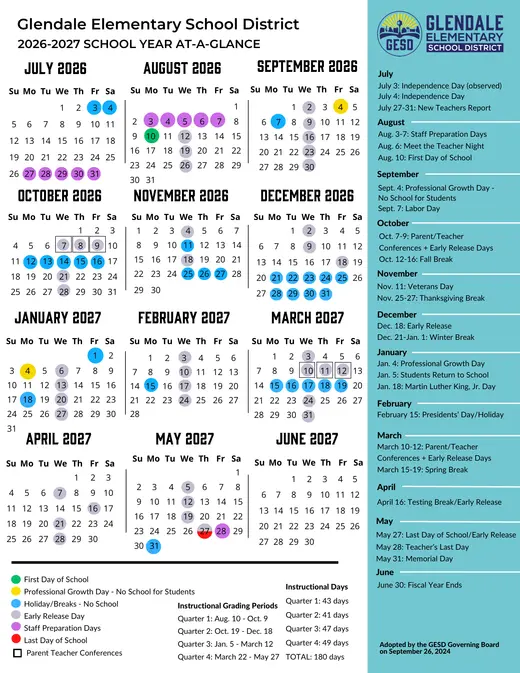 Glendale Elementary School District 2026–2027 Academic Calendar