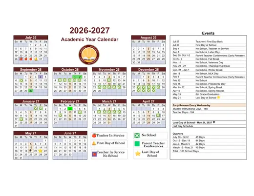 Litchfield Elementary School District #79 2026–2027 Academic Calendar Page 2