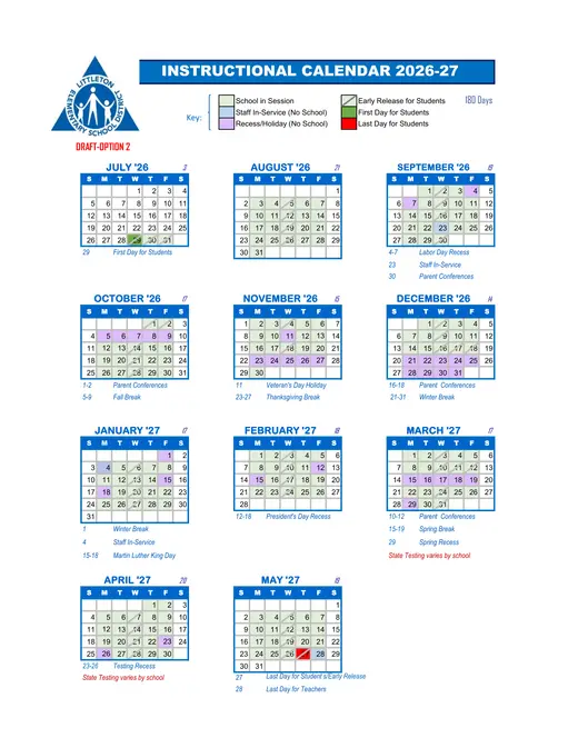 Littleton Elementary School District 2026–2027 Academic Calendar
