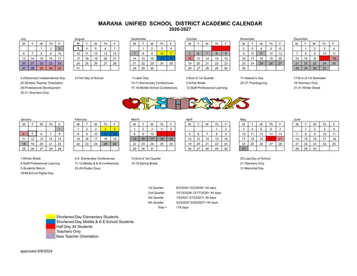 Marana Unified School District 2026–2027 Academic Calendar