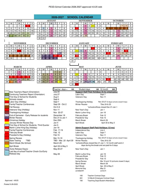 Peoria Elementary School District 2026–2027 Academic Calendar