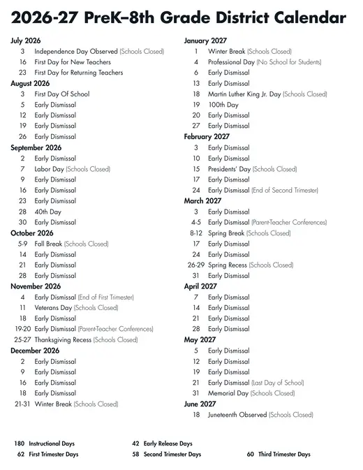 Roosevelt School District No. 66 2026–2027 Academic Calendar Page 2