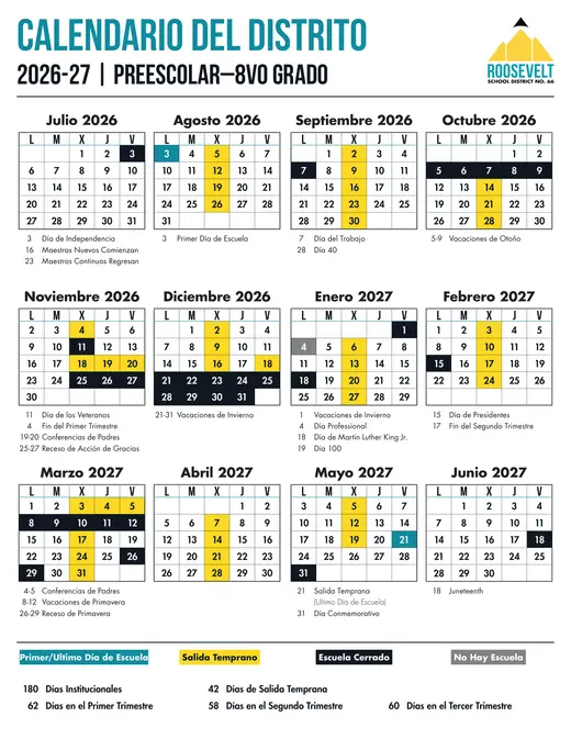 Roosevelt School District No. 66 2026–2027 Academic Calendar Page 3