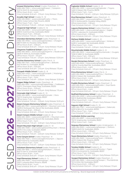 Scottsdale Unified School District 2026–2027 Academic Calendar Page 2