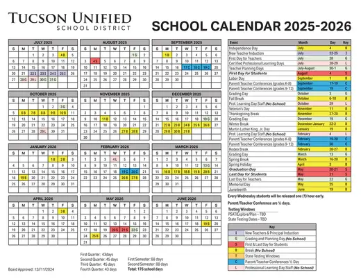 Tucson Unified School District 2025–2026 Academic Calendar