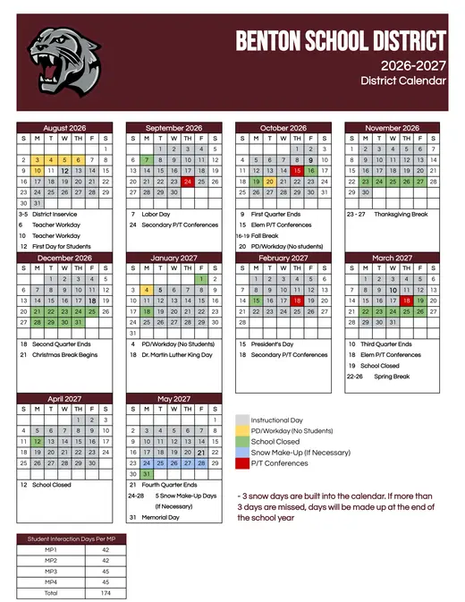 Benton School District 2026–2027 Academic Calendar