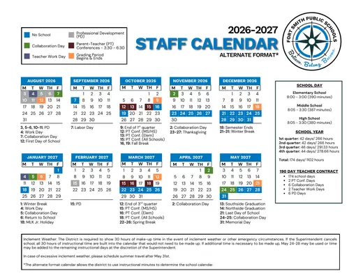 Fort Smith Public Schools 2026–2027 Academic Calendar Page 2