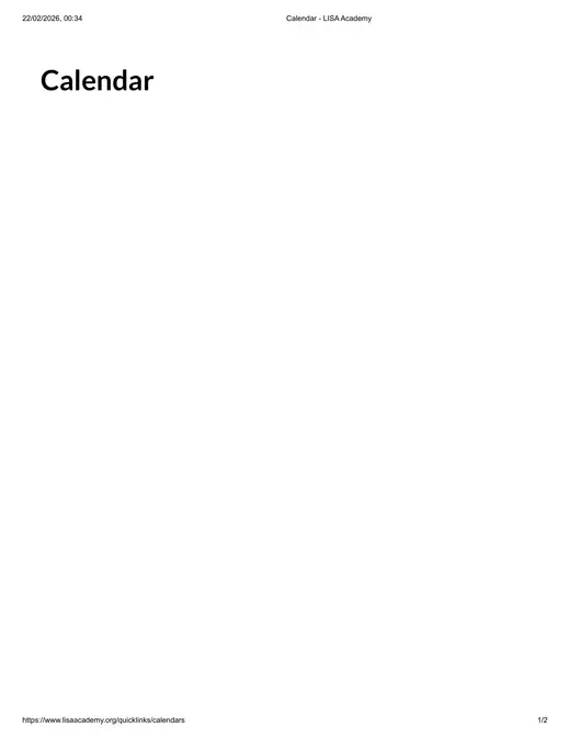 LISA Academy 2026–2027 Academic Calendar Page 1
