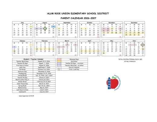 Alum Rock Union Elementary School District 2026–2027 Academic Calendar