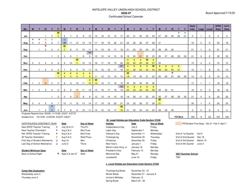 Antelope Valley Union High School District 2026–2027 Academic Calendar