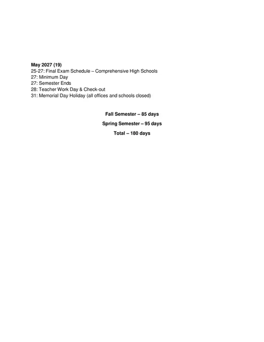 Burbank Unified School District 2026–2027 Academic Calendar Page 4