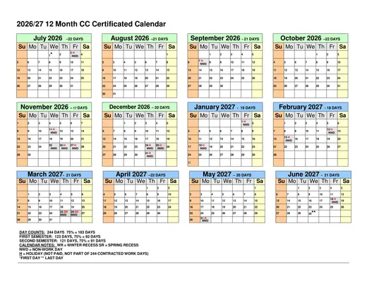 Burbank Unified School District 2026–2027 Academic Calendar Page 5