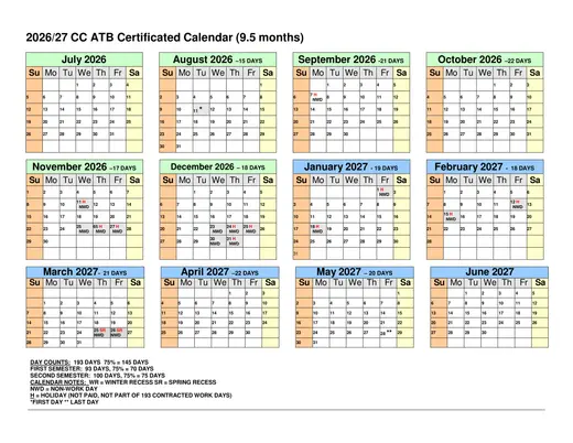 Burbank Unified School District 2026–2027 Academic Calendar Page 6