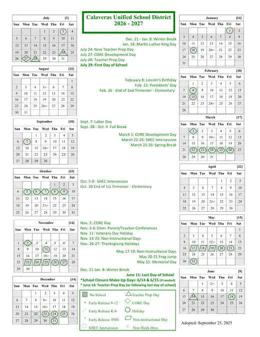 Calaveras Unified School District 2026–2027 Academic Calendar
