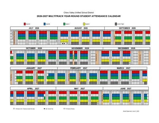 Chino Valley Unified School District 2026–2027 Academic Calendar Page 1