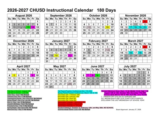 Coalinga-Huron Unified School District 2026–2027 Academic Calendar