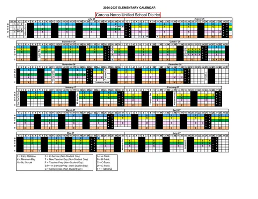 Corona-Norco Unified School District 2026–2027 Academic Calendar