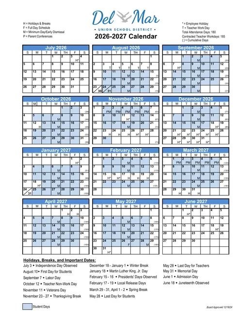 Del Mar Union School District 2026–2027 Academic Calendar