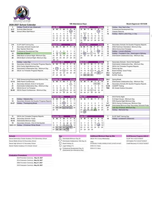 Denair Unified School District DUSD 2026–2027 Academic Calendar