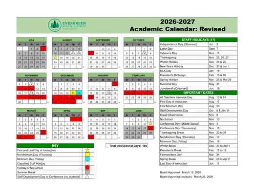 Evergreen School District 2026–2027 Academic Calendar
