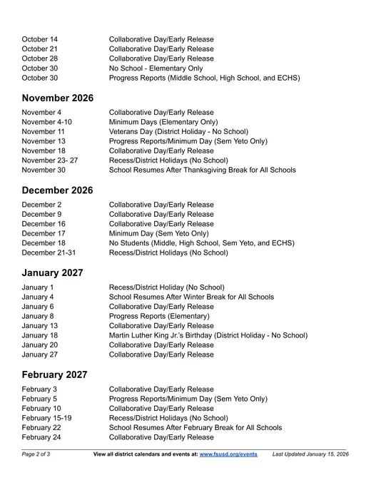 Fairfield-Suisun Unified School District FSUSD 2026–2027 Academic Calendar Page 2