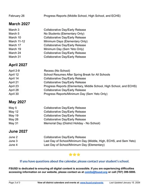 Fairfield-Suisun Unified School District FSUSD 2026–2027 Academic Calendar Page 3
